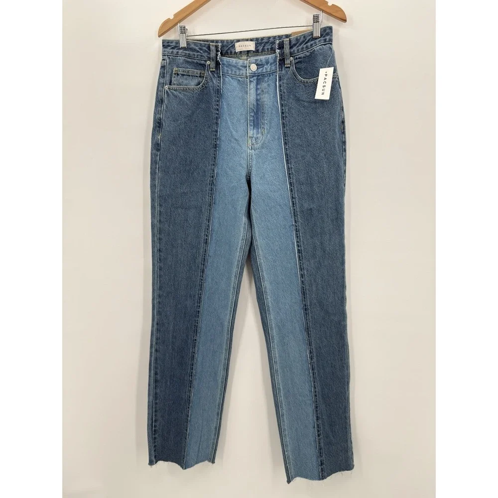 Pacsun 90's Boyfriend Jeans High Rise‎ Relaxed Leg Raw Hem 2 Tone Women's 29 NEW - Picture 2 of 8
